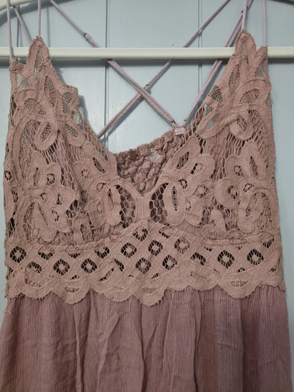 Free People Rose Mauve Lace-Top Mini Dress